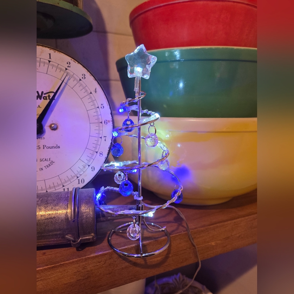 Mini USB Powered Holiday Christmas Tabletop Tree Decorative Festive Blue & White